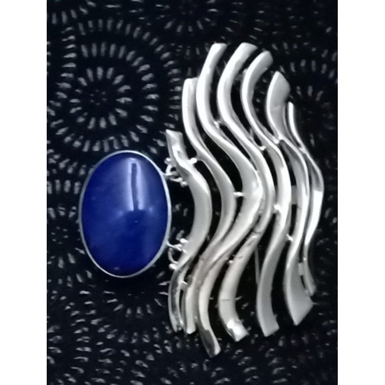 Sterling Silver Brooch with Lapis Lazuli